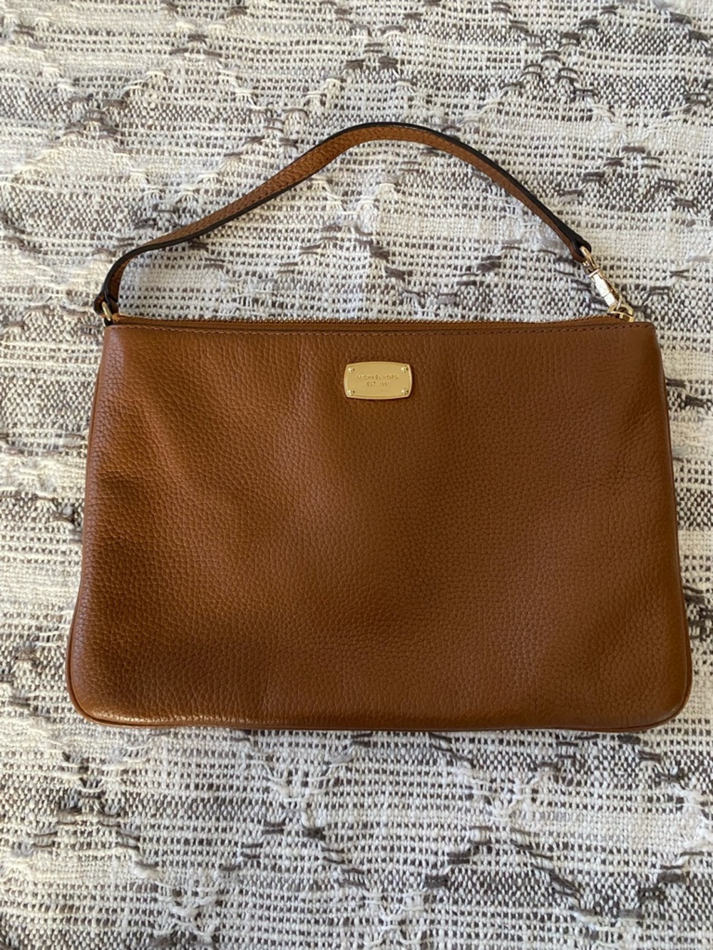 Michael Kors Cognac Pebbled Leather Large clutch